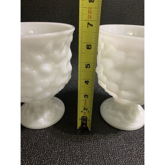 Set of 2 Brody Co Milk Glass crinkled pedestal planter Vases M3000 White Vintage - Picture 8 of 8